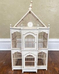 An Antique Painted Wood And Metal Birdcage