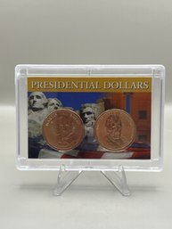 Beautiful Presidential Dollars 2009-D William Henry Harrison And 2008-D Martin Van Buren In Plastic Case