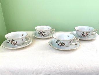 Herend Porcelain Set Of Four Rothschild Cups And Saucers (8 Pcs)