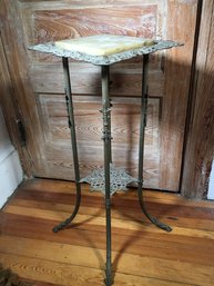 Very Nice Antique BRADLEY & HUBBARD Brass & Onyx Plant Stand With Onyx Top - Made In Meriden, Connecticut