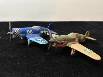 Vintage TootsieToy F4U-1D Corsair & P-40 Flying Tiger Fighter Plane Airplane Toys