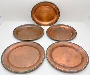 Set 5 Vintage Copper Oval Plates