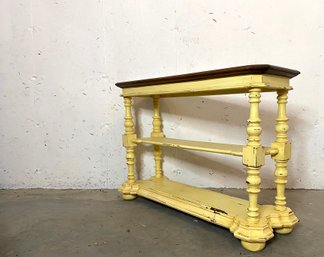Tuscan Console In Distressed Pale Yellow And Walnut Finish Top - By The  Bramble Company