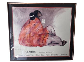 SIGNED R.C. Gorman 1977 Framed Giclee Gallery Print - Seated Navajo Woman With Orange Shall