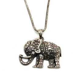 Gorgeous Sterling Silver Marcasite Elephant Pendant On Large Italian Sterling Silver Smooth Rope Chain