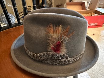 Stetson Hat With Box Gray With Feather NEW
