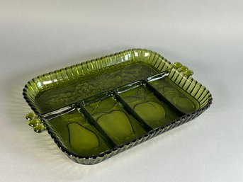 Vintage Green Indiana Glass Sectional Fruit Design Tray