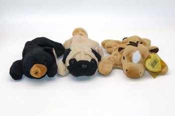 1993 Blackie, 1995 Derby, 1996 Pugsly TY Beanie Babies