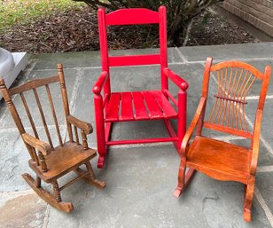 VTG Lot Of 3 Miniature - Mini Rocking Chairs 18', 14' And 13'