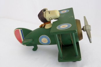 Unique 1970 Snoopy In A Bi-plane Wooden Music Box - Working