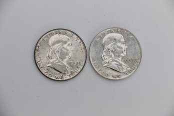 2  Ben Franklin Silver Half Dollars 1950 1953 D