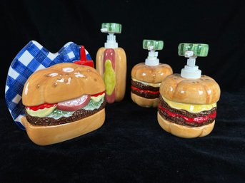 Burger Tableware - Napkin Holder And Squirt Dispensers