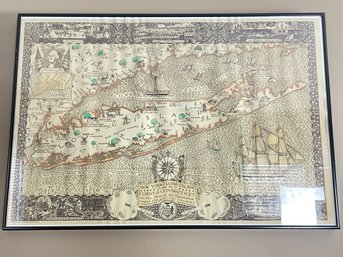 Colonial Map Of Long Island Print In Frame