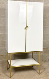 A Modern Lacquerware And Brass Bar Cabinet 'Downing,' By West Elm