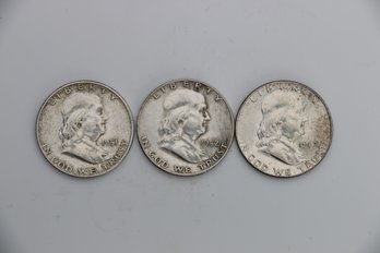 Lot Of 3 Silver Ben Franklin Half Dollars 1951 D 1952 D 1962 D