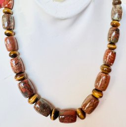 DESIGNER JAY KING TIGER EYE & RED JASPER STONE NECKLACE