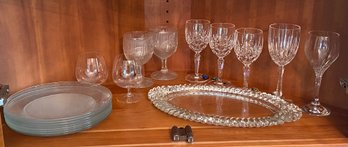 Crystal Clear Wine And Snifter Glasses, 8 Salad Plates And Serving Tray No Chips