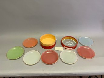 Set Of 7 Mid Century Glass Danish Pastel Plates In Box