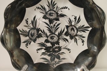 Vintage Painted Silver Floral Serving Dish / Platter