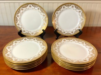 Set Of Twelve Guerin Limoges Gold Trimmed Plates