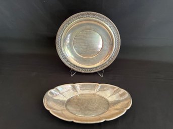 Sterling X2 - Engraved Dish & Gorham Scalloped Edge Bowl - 284g And 308g