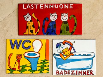 Hand Painted Enamel On Tile Bath Signs