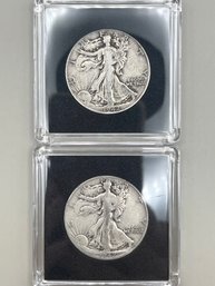 2 Beautiful Walking Liberty Silver Half Dollars In Plastic Case