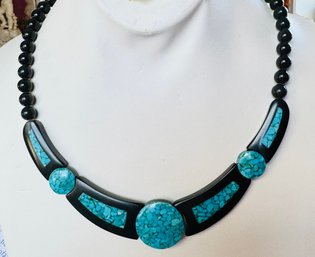 DESIGNER JAY KING ONYX AND MOSAIC TURQUOISE NECKLACE