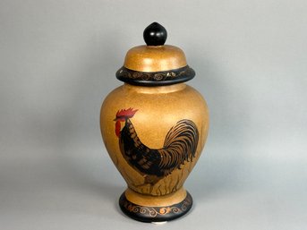 Large Handpainted Rooster Ceramic Lidded Jar
