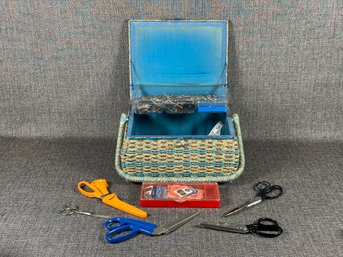 A Vintage Sewing Basket Loaded With Notions