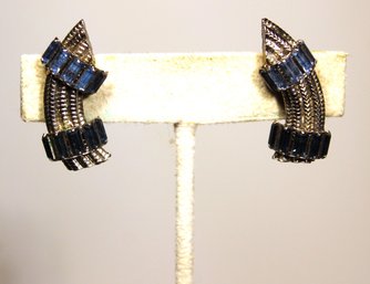 Pair Signed HOBE Rhinestone Earrings Ear Clips