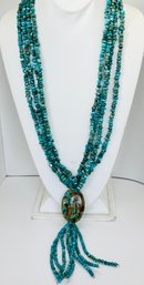 GORGEOUS DESIGNER JAY KING 4 STRAND TURQUOISE LARGE OVAL STONE NECKLACE