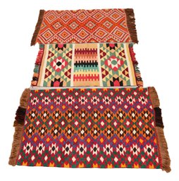 3 Vibrant Geometric Middle Eastern Wool Prayer Rugs