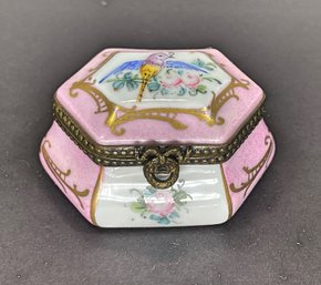 Fine Limoges Hand Painted Patch Box Having Bird Decoration