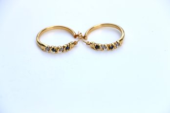 14k Yellow Gold Sapphire Diamond Hoop Earrings