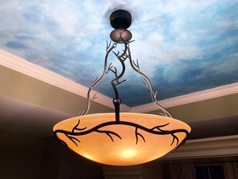 A Wrought Iron And Glass Chandelier - YOU REMOVE