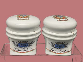 Two JASZ Lidded Milk Glass Jars