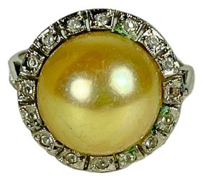 Art Deco Style Large Pearl Ring In Sterling Silver W White Stones About Size 7