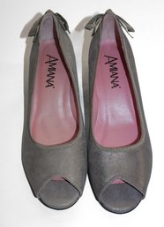 Amiana Pewter Metallic Suede Adult Shoes Size 7.5B (37.5)