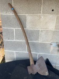 LARGE ANTIQUE AXE WITH BENT HANDLE