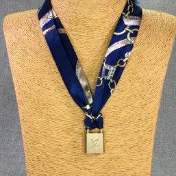 (1 Of 2) Authentic LOUIS VUITTON Brass Lock On Hermes Style Silk Ribbon - FANTASTIC Piece ! A STUNNER !