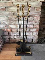 Regency Style Heavy Brass And Iron Fireplace Set - 4pc Set