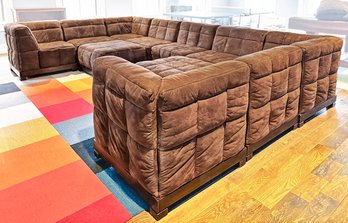 A Large And Versatile Sectional Sofa In Chocolate Ultra Suede By Pottery Barn Teen