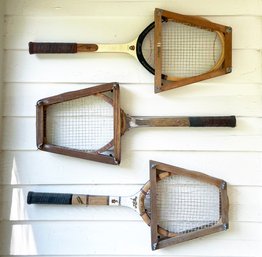 A Trio Of Artful Vintage Tennis Rackets