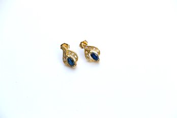 14k Yellow Gold Sapphire Diamond  Earrings