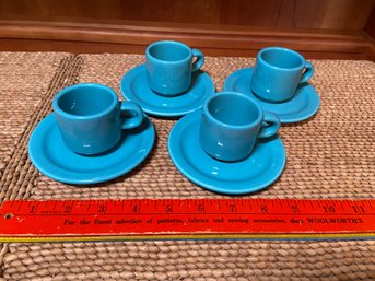 4 Teal Green Espresso Cups And Saucers No Chips