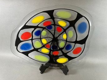 Signed Multi Color Large Art Glass Platter