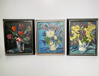 Three Floral Still Life Oil Paintings Signed Doris Jenney-  Listed Artist & Wife Of Pulp Artist Robert Jenney