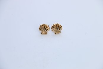 14k Yellow Gold Seashell Earrings Post Back