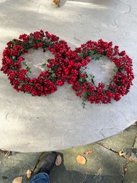 2 Small Holiday Holly Berry Wreaths